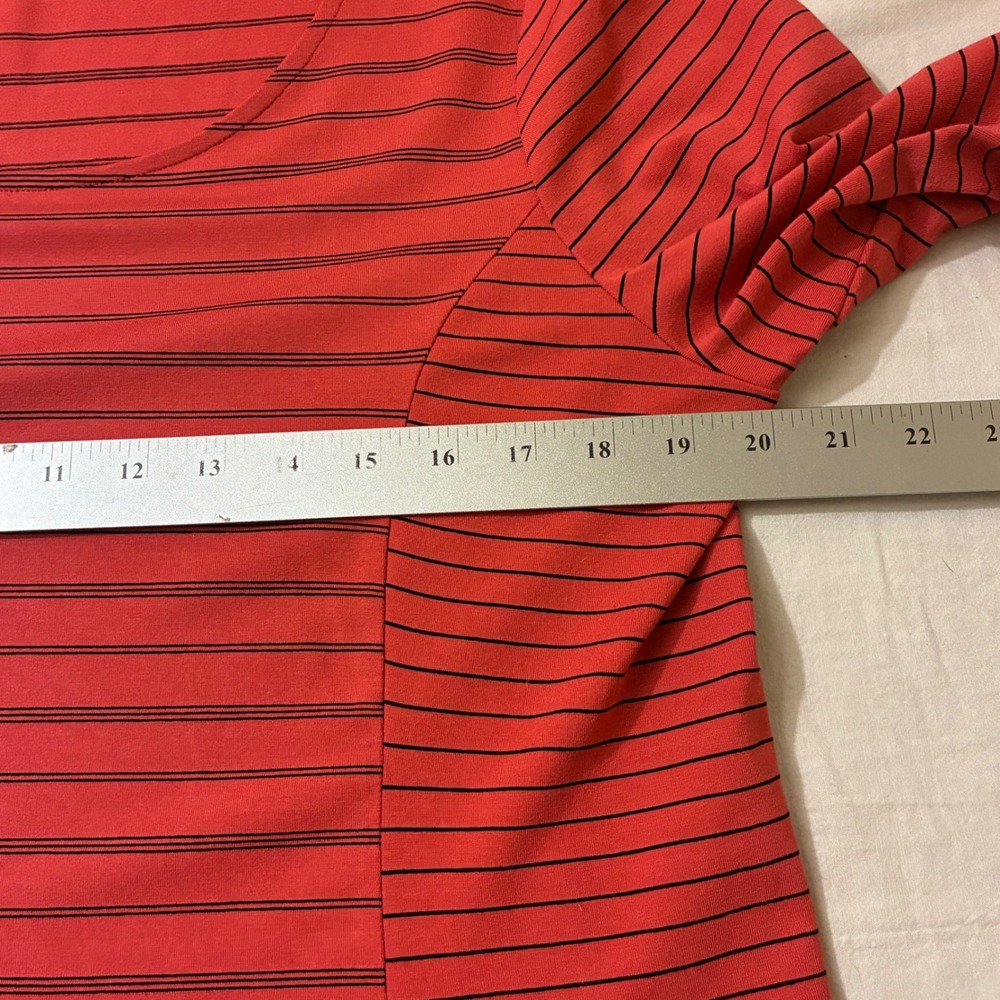Habitat Womens L Coral Orange Black Striped 3/4 Sleeve Side Tie Top 57621 - Picture 4 of 9